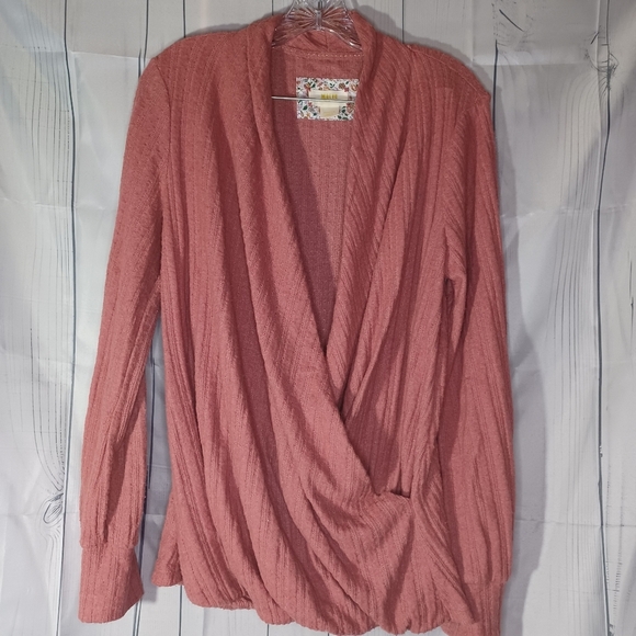 Maeve by Anthropologie textured dark pink wrap front sweater - Picture 1 of 14
